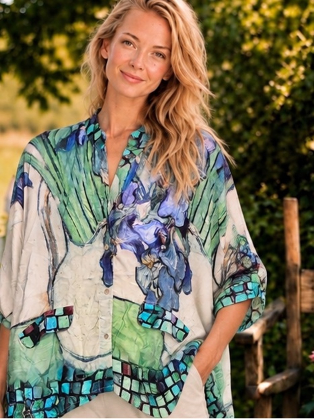A Rare Bird Handmade Iris Art Print Batwing Top – One Size – NWT